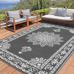 Yamaziot Outdoor Rug 5x8 Ft, Waterproof Plastic Straw Patio Rug, Reversible Backyard Carpet UV Resistant Portable RV Mat Clearance, Large Indoor Outdoor Rug for Patio, Porch, Deck, Balcony, Dark Gray