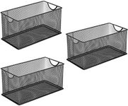 GoldOrcle Set of 3 Household Wire Mesh Metal Steel Storage Basket Organizer CD Storage Boxes Organizer Bin Container Tote with Handles for Home Office 10.5" x 5.5" x 5.5"