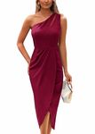 PRETTYGARDEN Women's One Shoulder Ruched Bodycon Dress 2024 Summer Cutout Slit Wrap Party Cocktail Midi Dresses (Wine Red,X-Large)