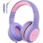 EarFun Kids Headphones Wired with Microphone, 85/94dB Volume Limit Headphones for Kids, Portable Wired Headphones with Shareport, Stereo Sound Foldable Headset for School/Tablet/Kindle, Violet Pink