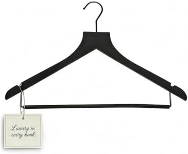 Sueded Luxe Wood Hangers with Rollbar- Heavy Duty Pants Hangers, Skirt Hangers, Standard Clothing Hangers for Coat, Shirt, Tank Tops, Dress- Non Slip, Slim and Space Saving Hangers (Black, 100)
