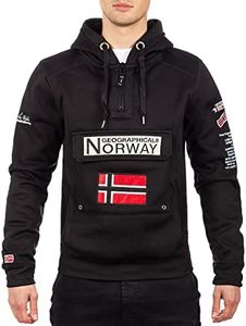 Geographical Norway GYMCLASS Men - Sudadera con Capucha y de Bolsillo Canguro para Hombre - Sudadera con Logo de la Marca y Manga Larga (Negro, XXL)