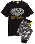 DC Comics Batman Pyjamas For Men | Short OR Long Leg Bottom Options Camo PJS | Adults Superhero Black T-Shirt & Adjustable Drawstring Loungepants Gift