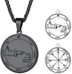 FaithHeart Black Necklace for Boyfriends Kings of Solomon Jewellery Pentacle of Moon Pendant Stainless Steel Necklaces Lucky Coin Medal Monday Accessories Gifts for Anniversary