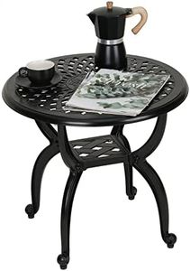 JARDIN DE CENTENNIAL Cast Aluminum Side/End Table, Anti-Rust Coffee Bistro Table for Outdoor, Patio, Indoor, Garden, Porch, Balcony (Round Black)