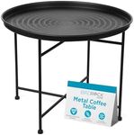 BIRDROCK HOME Metal Coffee Table Small Black Side Table Circle Accent Table for Bedroom Living Room Corner Spaces Hammered Round Minimalist End Table Black Iron, 24.75" D x 19" H, Lightweight 7.5 lbs