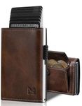 MYSHION Pop Up Wallet for Men with Coin Pocket, Trifold Wallets with ID Window, Smart RFID Blocking Card Holder with 6 Slot for Up to 11 Cards (Brown)