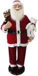 Fraser Hill Farm Life Size 58-in. Dancing Santa Claus Animatronic with Teddy Bear, Indoor Animated Holiday Home Decor, Motion Activated Christmas Decoration