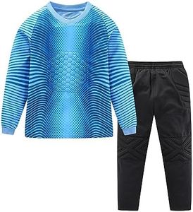 LUCKYLUAN Boys Padded Goalkeeper Soccer Jersey and Pants Long Sleeve Goalie Uniform Kit for Kids and Youth 7-8 Years Blue
