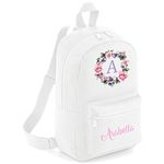 Flower Circle Custom Initial With Name Pocket Childrens Lunch Girls School Backpack Bag Girls Rose Cute Rucksack Bags Pretty Toddler Gym Sack Floral (White, One Size)