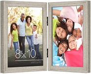 Americanflat Hinged 8x10 Picture Frame with Shatter-Resistant Glass - Double Picture Frames with Engineered Wood - Signature Collection - Photo Frame for Tabletop Display - Driftwood