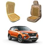 Oshotto Car Wooden Bead Seat Cushion with Velvet Border Compatible with Hyundai Creta (2015-2019) - (Beige) - 1 Piece