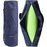 TJC Portable Yoga Mat Bag with Storage Pockets and Adjustable Shoulder Strap Yoga Mat Carry Luggage Bag Made of 100% Polyester Durable Lightweight Side Washable Travel Size 70x20x1 Cm - Navy Blue