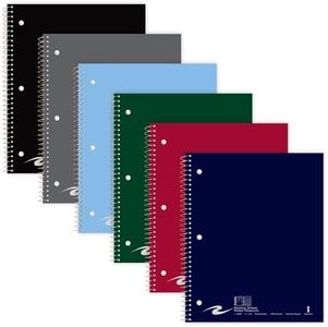 Roaring Spring Stasher Spiral Notebook, Narrow Ruled 1 Subject Notebook with Cover Pocket, 6 Pack, 11" x 9", 100 Sheets, 3 Hole Punched, Perforated Pages, Made in USA