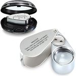 40X Metal Illuminated Jewellers Loupe Jewelry Magnifying Loupe Foldable Pocket Jewelry Magnifier with LED and UV Light for Jewelry and Currency Inspection