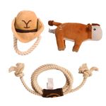 design LAB, Inc. Official Yellowstone Merchandise | Indoor Dog Toy Bundle Variety Gift Set | Lasso Rope, Plush Squeaky Brown Cow, and Cowboy Hat with Tug Rope