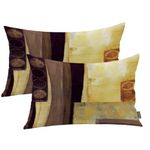 Shrahala Brown Abstract Oil Decorative Throw Pillow Cover, Painting Lumbar Pillowcase Linen Blended Single Side for Bedroom Living Room Set of 2 (12 x 20 in)