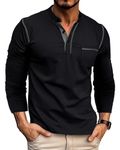 Ophestin Men's Henley Shirts Long Sleeve T Shirt Casual Fashion Shirt Buttons Tee Top Black XL