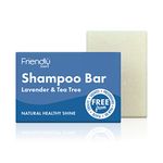 Friendly Soap - Lavender & Tea Tree Shampoo Bar (95g), Natural Healthy Shine, Nourishing, Moisturising, Soothing, Plant-Based, Cruelty-Free, Made By Hand, No SLS or Parabens, Sustainable