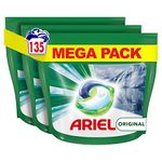 Ariel All-in-1 PODS Washing Liquid Laundry Detergent Tablets/Capsules, 135 Washes (45 x 3), Original, Brilliant Cleaning Even In A Cold Wash