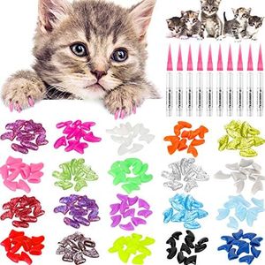 WILLBOND 200 Pieces 20 Color Cat Claw Caps with 10 Pcs Adhesive Glues and 10 Pcs Applicators Cat Claw Covers Cat Nail Tips with Instruction for Pets Cats