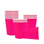 YAAVAAW 16Pcs Hot Pink Party Paper Cups,9oz Paper Cups Cold/Hot Drinking Cups Tea Coffee Cups Solid Color Rose Party Cups for Kids Adult Birthday,BBQs,Picnics,Wedding,DIY,Hot Pink Party Supplies