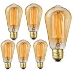 Edison Light Bulbs 60 Watt, ST64 Amber Warm 2000K Vintage Incandescent Light Bulb, Dimmable E26 Base Decorative Squirrel Cage Bulb for Wall Sconce Chandelier Retro Fixture 6-Pack