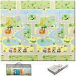 Fun N Well Foldable XPE Baby Play Mat | King Size 197x178cm | Non Allergenic & Safe Foam | Waterproof & Reversible | Fun & Playful Design for Your Kids to Explore | Free Carry Bag for Easy Travel & Storage (Animal Park / Lucky Star)