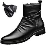 Keilinia Men's Black Leather High-top Dress Ankle Boot,2023 New Fall Winter Fashion Zip Plain Toe Business Casual Short Boots (6.5,Black,6.5)
