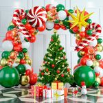 Christmas Balloons Garland Arch Kit, 114 Pack Xmas Red White Green Balloons, Candy Cane Foil Balloons, Gingerbread Man Balloons, Explosion Star Balloons for New Year Winter Holiday Birthday Party