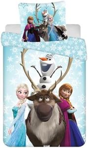 Disney - Parure De Lit en Coton la Reine des Neiges : Flocons De Neige - Bleu - 160 X 200 Cm