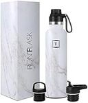 Hydration Camping & Hiking Flask - 710ml 3 Lids (Narrow Straw/Spout Lid) - Stainless Steel Water Bottle with Straw Lid - Metal Double-Walled Insulated Leakproof - Sports Gym School Kids