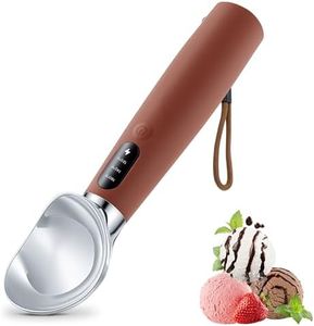 VRAIKO Heated Ice Cream Scoop | Electric Icecream Scooper with 3-Level Adjustable Heats - 120/140/160℉, LED Display, 2600mAh Capacity, Rechargeable | for Hard Ice Cream and More (Brown)