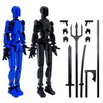 Uodofy (Assembly Completed) T13 Action Figure 3D Printed Multi-Jointed Action Figures Lucky 13 Dummy13 Multi-Articular Robot Mechanical Doll with Stick Sword Hands Weapons Creative Gifts (Black+Blue)