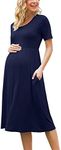 Xpenyo Women's Casual Short Sleeve Empire Waist Maternity Dress with Pockets, Navyblue-a, Large