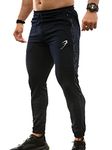 FUAARK Men's Gym & Sports Wear Stretchable Trackpant With Two Zipper Pockets (Large, Navy)