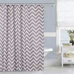 Trimming Shop Polyester Shower Curtain Bathroom Curtain Mould & Mildew Resistant With 12 Curtain Hook Waterproof Bath Curtain 180 x 180cm Long Shower Curtain Liner Washable, White & Grey Wave