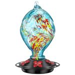 Veciaus Hummingbird Feeder with 5 Perches, Hand Blown Glass Hummingbird Feeders for Outdoors Hanging, 42 OZ Capacity with Ant and Bee Proof, Blue