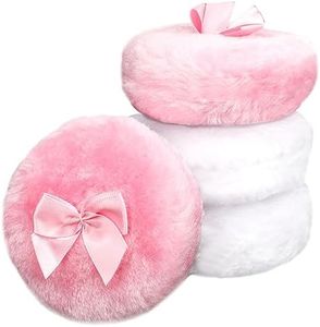 4Pcs Large Fluffy Powder Puff, White Powder Puff, Powder Puffs for Face powder, Ultra Soft Body Powder Puff, Soft Face Body Powder Puff, Washable Reusable Makeup Puffs(White/Pink)