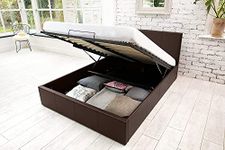 SANA SLEEP 4FT6 Double Size Modern Pia Ottoman Gas Lift Storage Faux Leather Bed - Brown