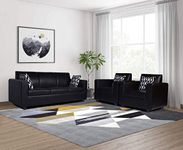 Adorn India Monteno Leatherette 5 Seater 3-1-1 Sofa Set (Black)