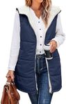 XIEERDUO Long Puffer Vest Women Hooded Sleeveless 2024 Fall Winter Fleece Coat Zip Up Sherpa Lined Jacket Pockets Reversible Quilted Navy Blue L