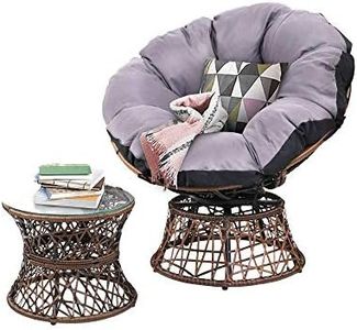 Gardeon Wicker Papasan Chair and Table, Outdoor Chairs Patio Furniture Lounge Setting Garden Backyard Living Bedroom, 360 Degree Swivel with Soft Thick Cushion Glass Tabletop Brown