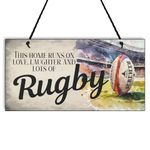 Maise & Rose Rugby Gift | Rugby Décor | This Home Runs On Love Laughter and Lots Of Rugby Sign | Rugby Plaque | Gift For Men | Boys | Women | N199