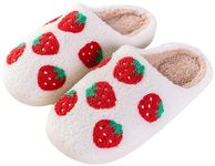 Women Slippers Cute Pattern Strawberry Slippers Warm Soft Bedroom Shoes Fuzzy Closed Toe Sandals Non Slip House Bedroom Slippers, Strawberry, 7.5-8 Women/5.5-6.5 Men