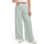 Womens Wide Leg Pants Y2k Lounge Pants High Waist Pajama Bottoms Striped Sweatpants with Pockets Beach Travel Vacation Trousers Green S