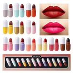 12 Pcs Mini Capsule Lipstick Set, Novobey Cute Capsule Long Lasting Non-stick Cup Lipstick, 12 Colors Mini Capsules Lipstick Velvet Matte Lipstick Set (12 Colors)