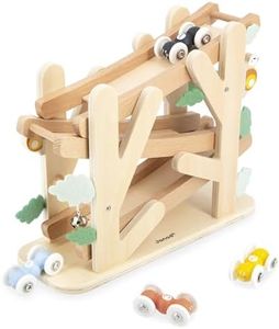 Janod - Descendeur en Bois sur 3 Niveaux- Toboggan des Fourmis avec 4 Voitures incluses - Jouet d'Eveil et Premier Âge - Apprentissage Motricité Fine - Dès 1 an - J04038