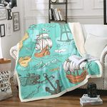 Nautical Theme Blankets and Throws for Kids Boys Girls Sailboat Anchor Print Fleece Blankets Wave Ocean Blanket Sea Adventure Throw Blanketfor Couch Bed Sofa Sherpa Blanket Double 60"x79"