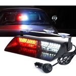 Xprite White Red LED Emergency Dash Strobe Light, Interior Windshield Safety Warning Firefighter Lights w/Suction Cups, 12V Windshield Visor Light Bar for Police Ambulance EMS Patrol Vehicles Trucks